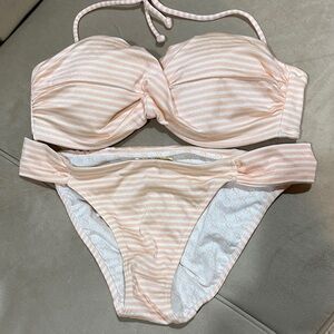 Striped Peach Bandeau Bikini Set